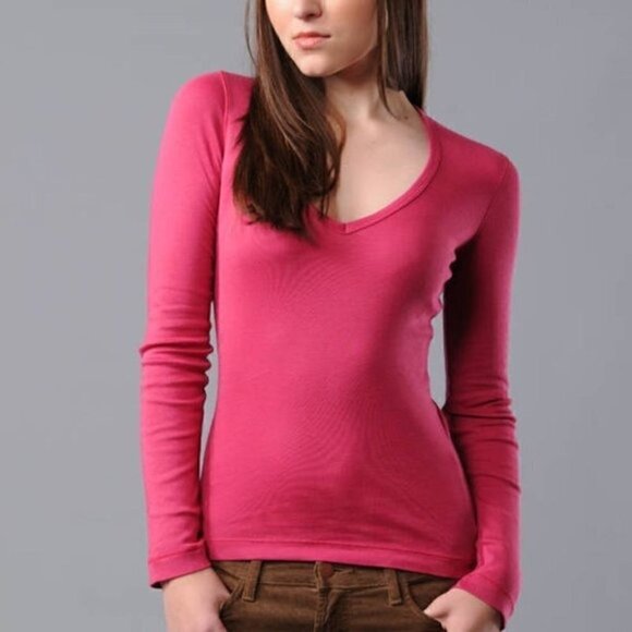 Splendid Top S Modal Cotton Long Sleeve V-neck Lounge Basic Red Base Layer - Picture 1 of 8